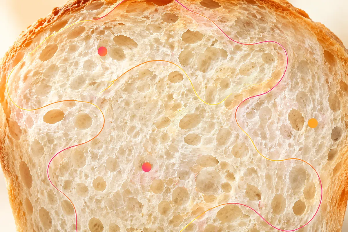 Close-up of an even, open bread crumb, the structure dough-strengthening enzymes are used to protect
